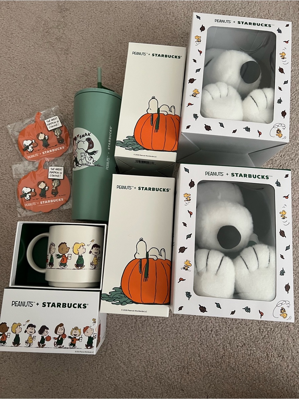 Peanuts x Starbucks Snoopy Fall Collection - Green Tumbler, Mug & Plush